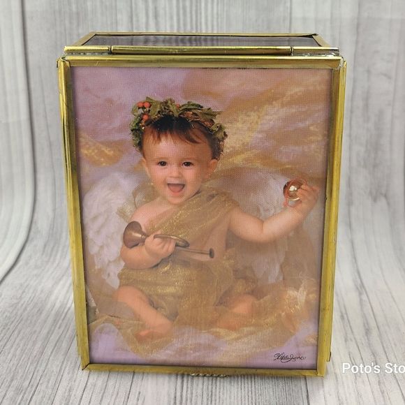 1999 Via Vermont by Lisa Jane #639257 "Gold Angel With Horn" Trinket Music Box - Picture 1 of 9